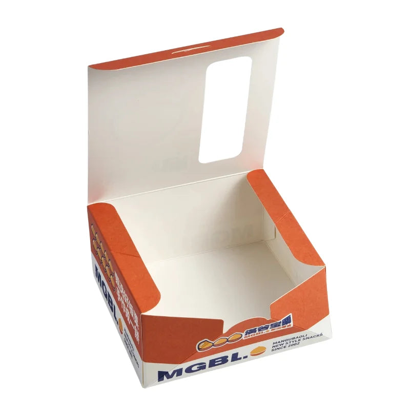 Custom Logo Wholesale Folding Flat Food Grade Paper Packaging Box Pastry Bread Cake Doughnut Bakery Kraft Paper Box with Window