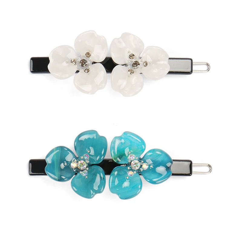 Fashion Small Flower Kid Hairpin Clear Rhinestone Cellulose Acetate Hair Accessories Double Flower Hairpin