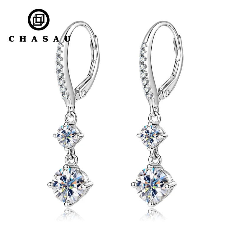 GRA D Color Sparkling Real Moissanite 925 Sterling Silver Double Side Half Hoop Cuff Piercing Drop Stud Earrings for Women