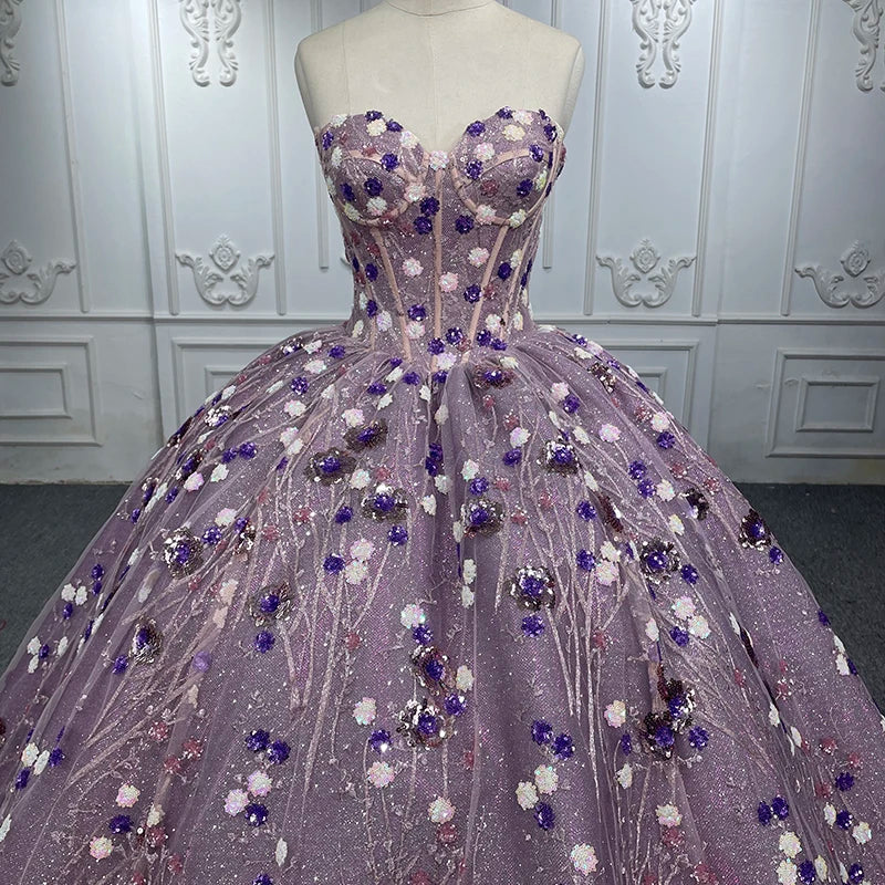 Jancember 1133 Glitter Tulle Purple Quinceanera Dresses Off Shoulder Beaded Applique Sweet Birthday Prom Ball Gowns