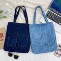 Wholesale Women Vintage Multi Pockets Denim Tote Bag Young Girls Preppy Style Jean Shopper Tote Shoulder Bag