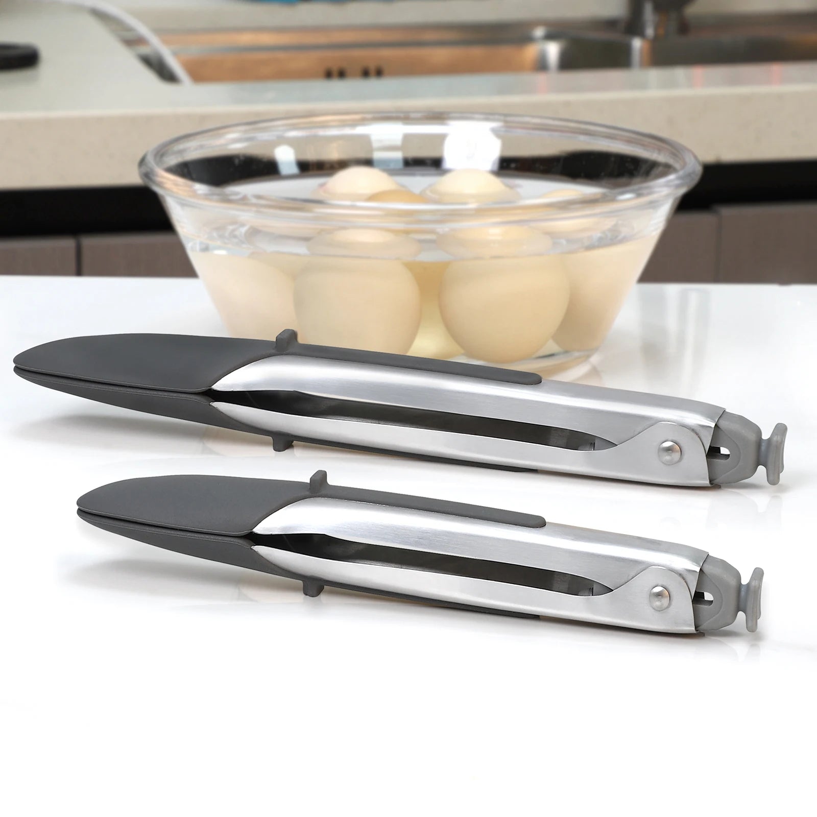High Broad Durable Lightweight Stainless Steel & Nylon Customizable BBQ Tongs for Kitchen Cooking Buffet Turning Food Grilling