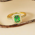 Dainty Wholesale 925 Silver Emerald Cut Diamond Rings Green Zircon Big Stone Statement Jewelry for Women