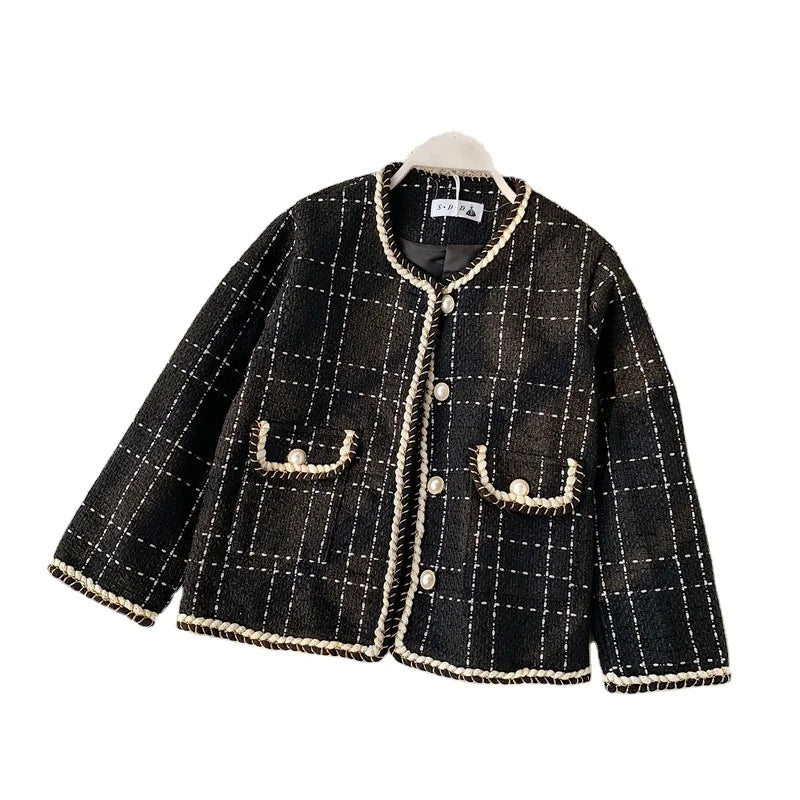 2024 New Fashion Small Fragrant Coat Short Coat Cardigan Female Korean Version All-match Tweed Plaid Loose Suit Top