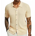 Men's Casual Knitted Shirt Summer New Solid Color Top Men's Short Sleeved Lapel Hollowed Out Breathable T-shirt