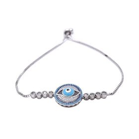 Women Designs Rope Bracelet Silver Plated Adjustable Agate 925 CLASSIC Sterling Silver Charm Bracelet Round Blue Agate
