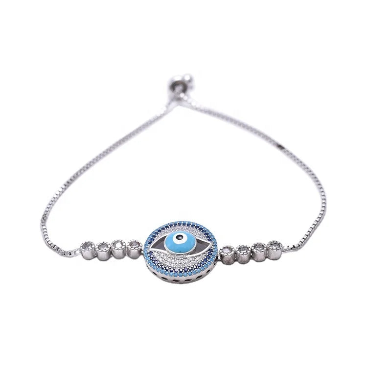 Women Designs Rope Bracelet Silver Plated Adjustable Agate 925 CLASSIC Sterling Silver Charm Bracelet Round Blue Agate