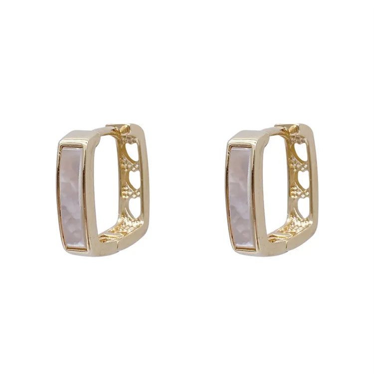 Women's Trendy 925 Sterling Silver Geometric Square Shaped Earrings Hoops Minimalist Style for Gift