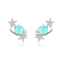 925 Sterling Silver Light Blue Planet with Star Stud Earrings for Women Original Design Fashion Jewelry Holiday Gifts SCE701