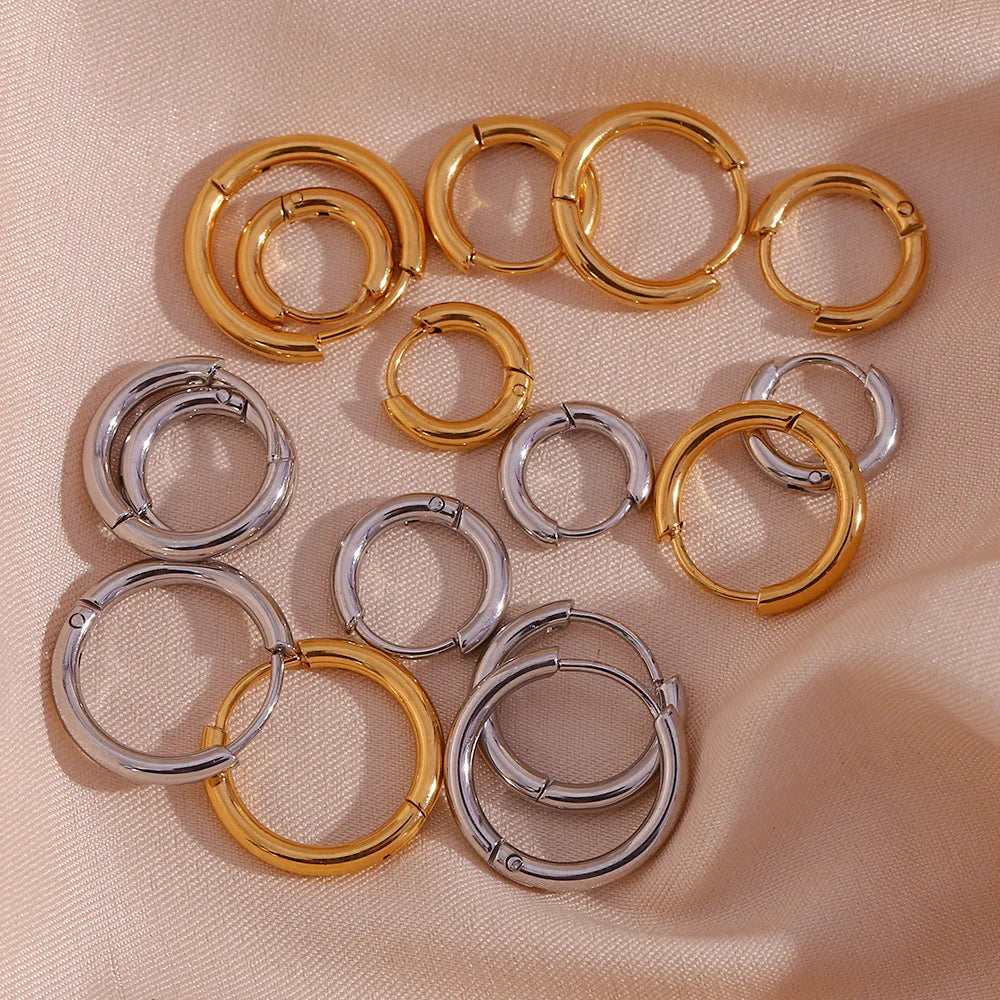 Classic 18K Gold Plated Round Huggie Earrings No Fade Stainless Steel Small Hoop Earrings Women Jewelry
