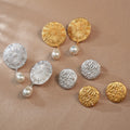 Light Luxury Retro Round Cookie Shape & Baroque Pearl Dangle Earrings Gold Silver Genuine Gold Plated Brass