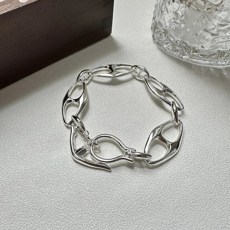 Korea Style Pure 925 Sterling Silver Irregular Chain Bracelet