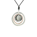 Long Leather Statement Necklace  Matt Finish Two Circle Disc Natural Stone Drop Pendant Necklace