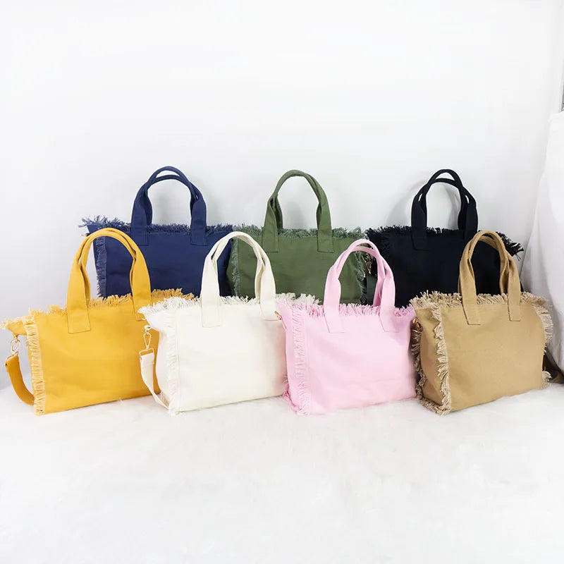 Wholesale Canvas Fringe Bag Summer Beach Tote Bag Purse Bags Women Handbag for Women
