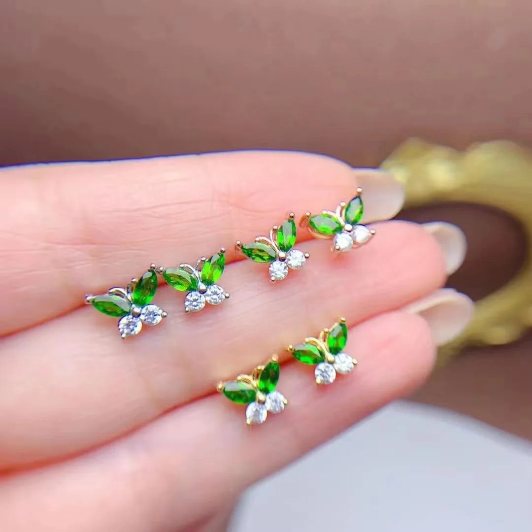 Factory Wholesale Fashion New Designer 925 Sterling Silver Gold Plated Natural Diopside Statement Luxury Unisex Hoop Stud Gift
