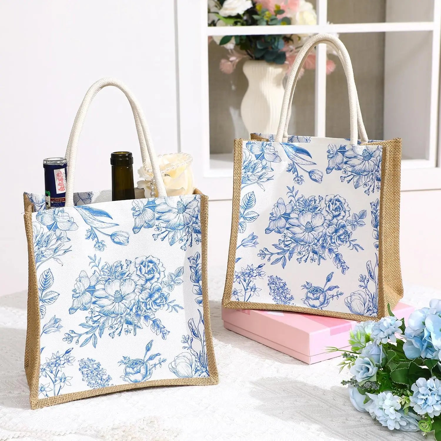 Custom Logo Sublimation Printed Eco-Friendly Jute Gift Bags Handles Shoulder Closure 10-15KG Capacity Bridesmaid Wedding