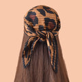 New Style Leopard Pattern Printed Premium Fold  Hijabs Women's 70cm Square Silk Scarf Pleated Crepe  Customized Design Scarf