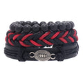 New Fashion Handmade Leather Jewelry Sets Red & Black Color Men's Bracelets Rugby Sport Bracelets
