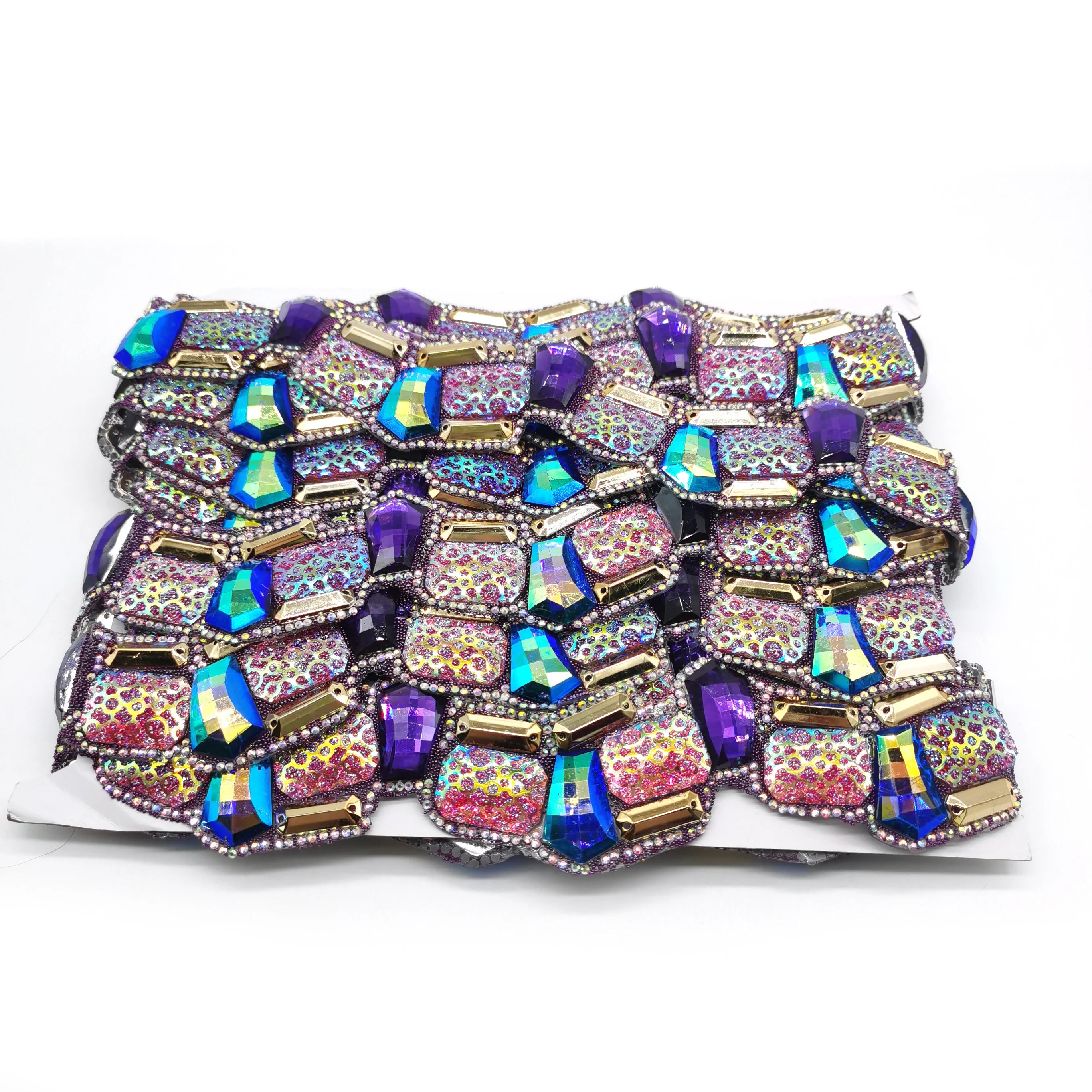 Purple AB Resin Stone Iron on Trim Hot Fix Rhinestone Banding Resin Rhinestone Trimming for Carnival Costume