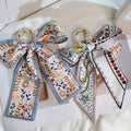 New Style Silk Scarf Pearl Hair Ring Bow Bowknot Temperament Rubber Band Hair Scrunchies for Girls