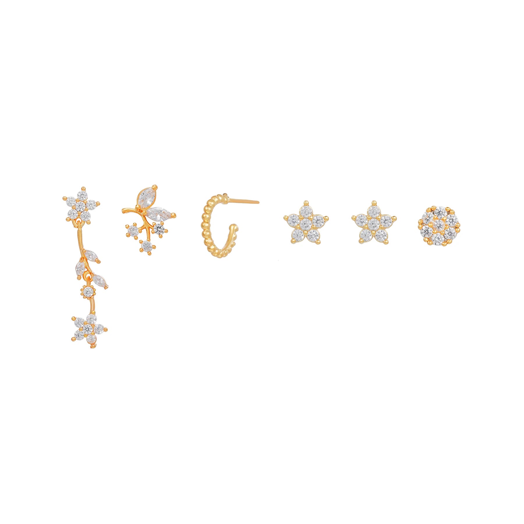 Trendy Luxury Jewelry 6pcs  925 Sliver Needle Earrings Creative Multiple Zircon Tree Petals Leaf Stud Earrings Set for Women
