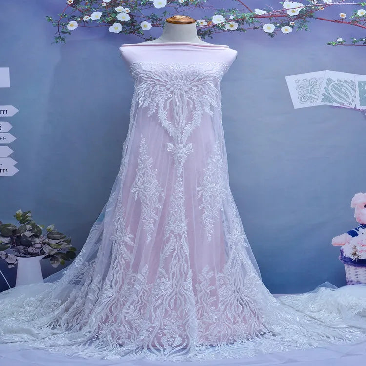 Bridal Sequined Dubai Net Wedding Dress Sequin French for Mesh Heavy Tulle Beaded Lace Fabric Wholesale Price