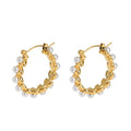 2023 Fashion Jewelry Earrings Women Stainless Steel 18k Gold Plated Pearl Zircon Stone Hoop Earrings