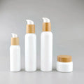 Round Opal Glass Bottle 30 ml 50 ml White Glass Cosmetic Bottle 100 ml 120 ml Serum Bottle and 50 ml Face Cream Jar With Bamboo