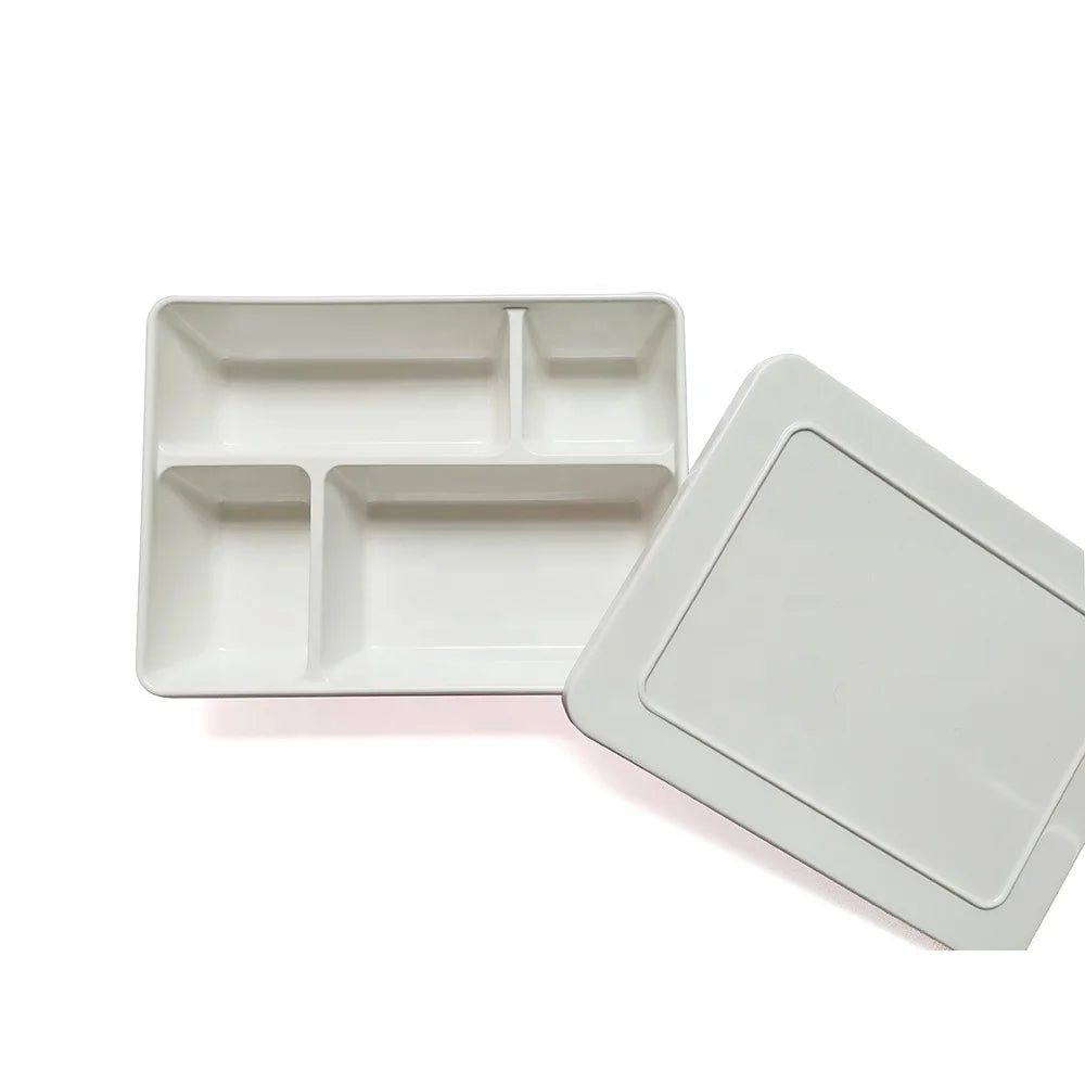 Factory Supply School Canteen Fast Food Serving Melamine 4 Portions Tray with Lid