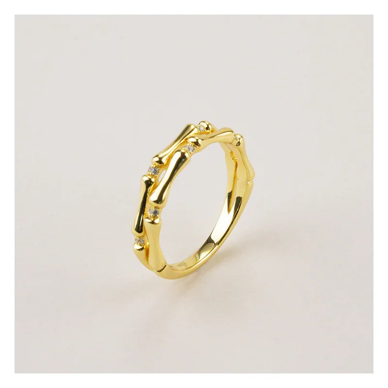 Fashion Rings for Women Double Ring with High Bamboo Knot Sterling Silver 925 Rings
