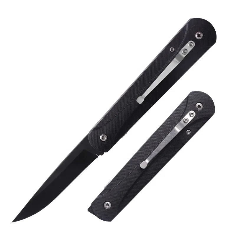 Titanium G10 Folding Tactical Knife for Outdoor Camping Durable Combat Knife Push Button Style Nylon Handle OEM Customizable