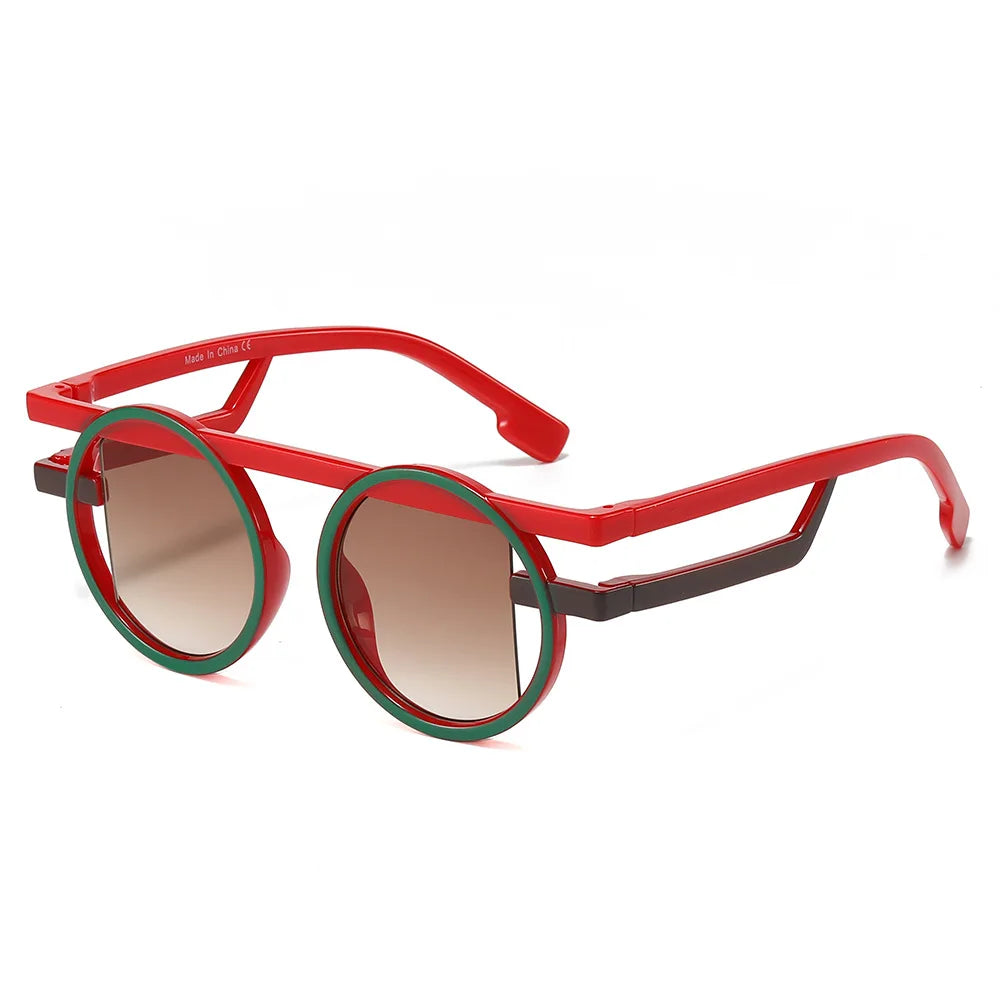 DOISYER Women's New Round Sunglasses Personalized Fashionable Shades Splice Color Decorative for Costume Party Club Made PC