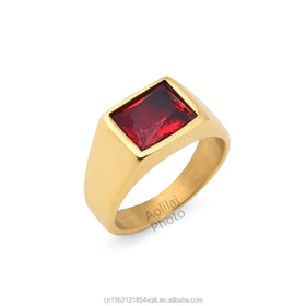 Men's/Women Gemstone Rings 18K Gold Plated Stainless Steel Bezel Setting Trendy Wedding Engagement Jewelry Factory Direct Sales