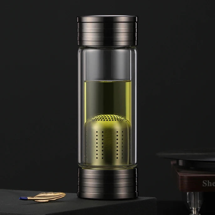 Double-layer High Borosilicate Glass 250ml Eco-Friendly Minimalist Design Tea Separation Water Bottle Tea Infuser Sports