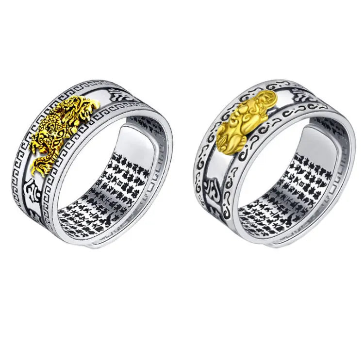 SC Hot Selling 9mm Chunky Six Word Proverbs Feng Shui Rings Protection Rings Ethnic Lucky Wealthy Ancient Beast Pixiu Rings Men