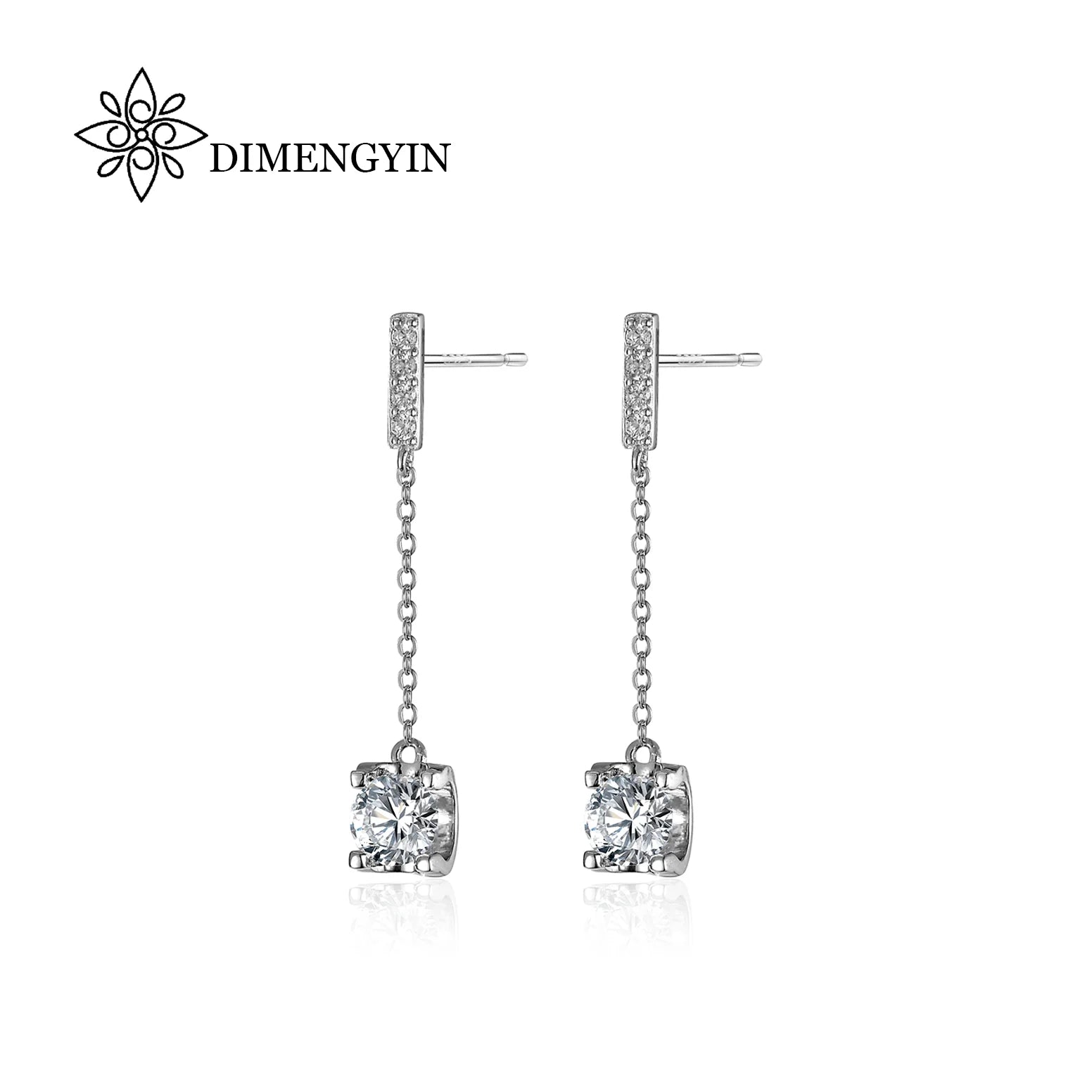 Customize Personality Round Diamond Chain Moissanite Stud Earrings Dangle Drop S925 Sterling Silver Moissanite Stud Earrings