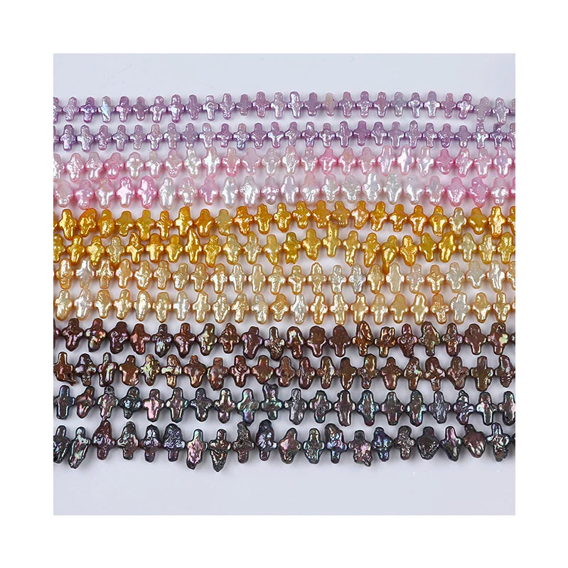 7-10mm Side Hole Drilled Colorful Natural Freshwater Pearl Cross Shape Baroque Pearl for Jewelry Making