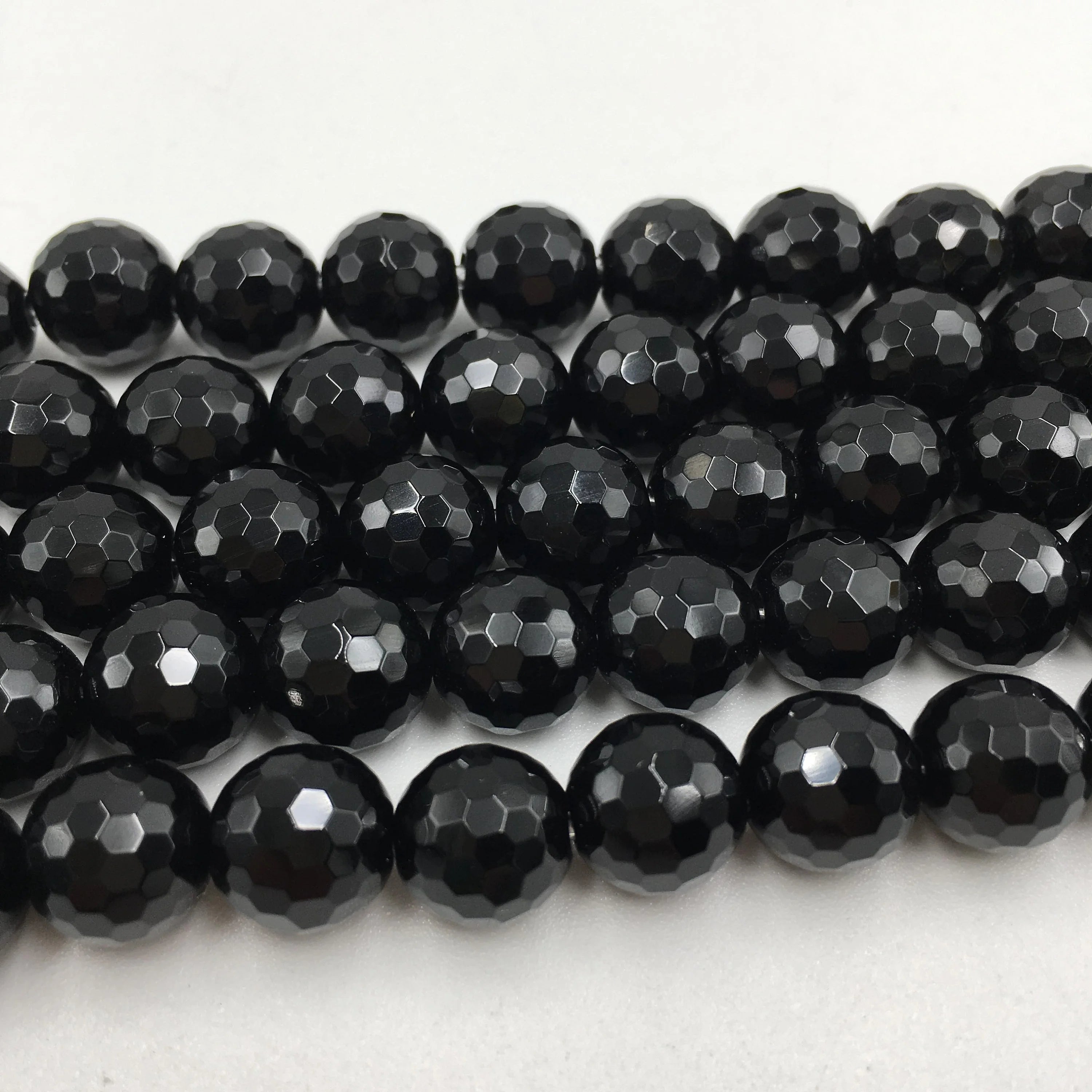 Loose Bulk Natural 2.0mm Big Hole Faceted Round Black Onyx Gemstone Stone Beads for DIY Jewelry Bracelet Making 6mm 8mm 10mm
