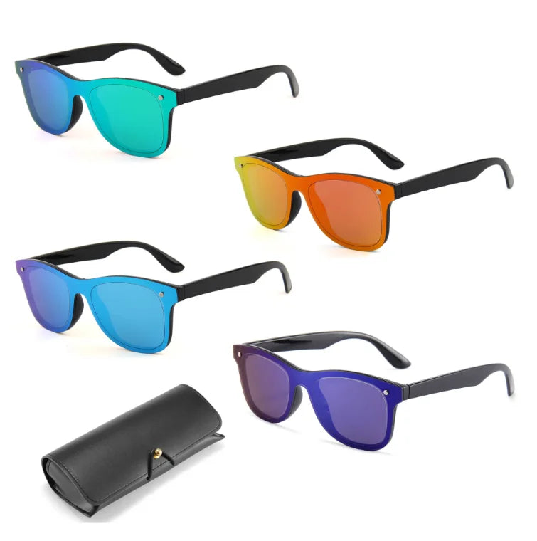 Fashion Custom logo PC UV400 Sunglasses with Mirror Effect Lens Unisex Square Frame Shades Gafas De Sol Outdoor Sunglasses