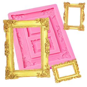 HY Various Vintage Frame Fondant Mold Baroque Style Cupcake Topper Mold Photo Frame Silicone Cake Mold