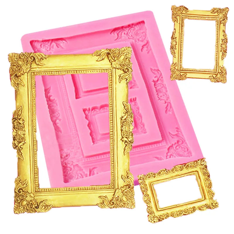 HY Various Vintage Frame Fondant Mold Baroque Style Cupcake Topper Mold Photo Frame Silicone Cake Mold