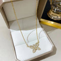 2022 Stainless Steel Cubic Zirconia Butterfly Choker Necklace 18k Gold Plated Zircon Butterfly Pendant Necklace