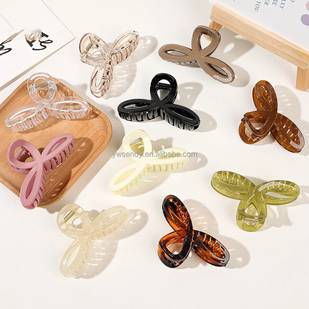 New Trend Cute Solid Color Clover Large Plastic Claw Hair Clips Fashion Exquisite Shark Claw Resin Headdress Wholesale