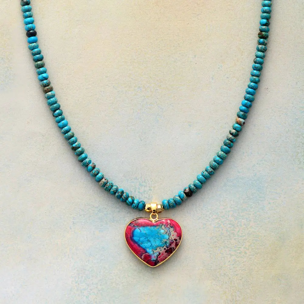 Imperial Gold Brass Jasper Beads Strand Pendant Chokers Simple Cute Heart Charm Men Women Lovers Sisters Bohemia Style Fashion
