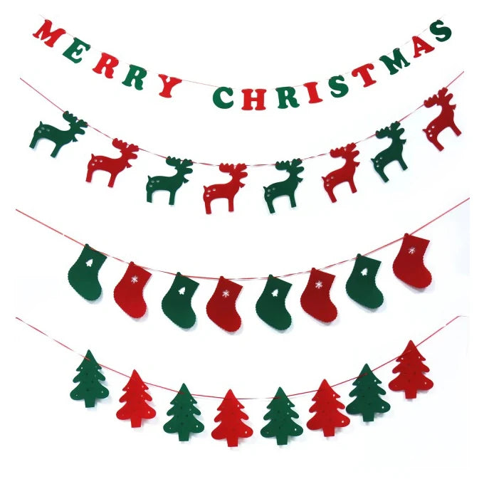 Merry Christmas Bunting Banners Flags Gift Hang Window Party Decoration Pull Flag for New Year Tree Door Ornaments Home Decor