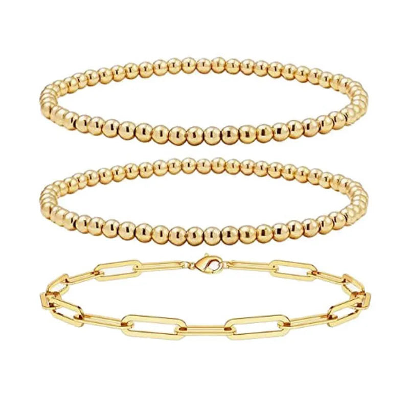 Fashion Handmade Bead Bracelet with Elastic Rope Gold Silver Pearl Stainless Steel Popular for Gifts Wholesale