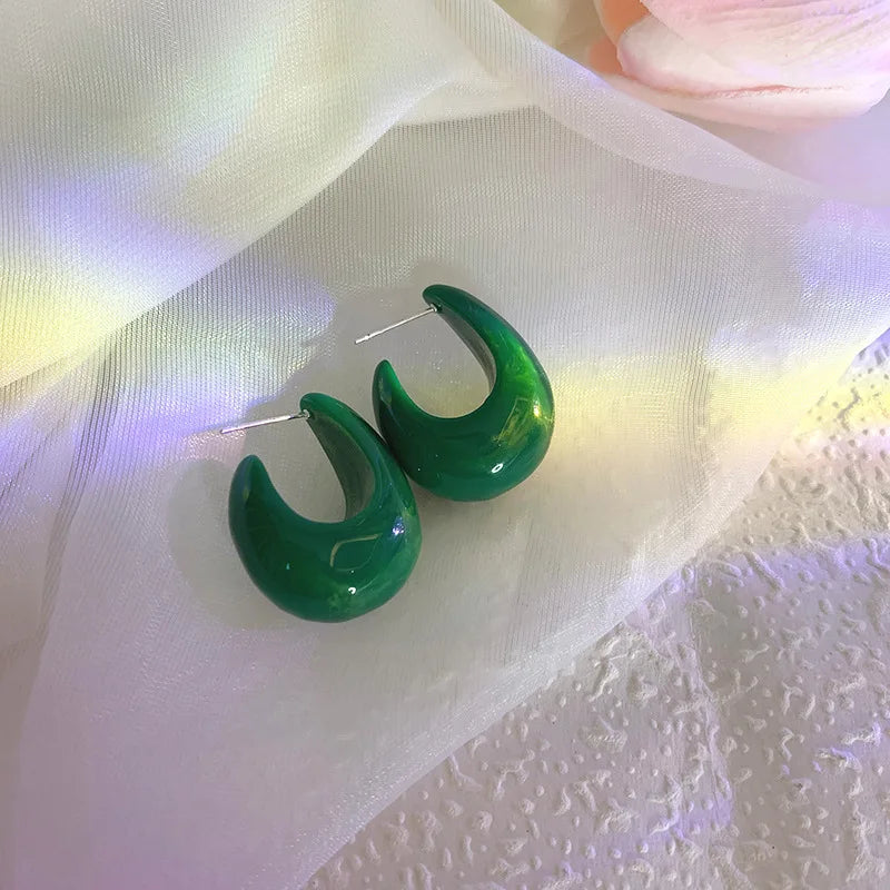 2025 Crystal Green Resin Earrings Woman Gold Plated Alloy Hoop Earring