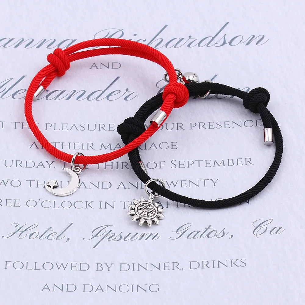 2pcs/Set Love Sun Moon Paired Bracelets for Women Men Vintage Sun Couple Friendship Red Thread Bracelet Handmade Gift