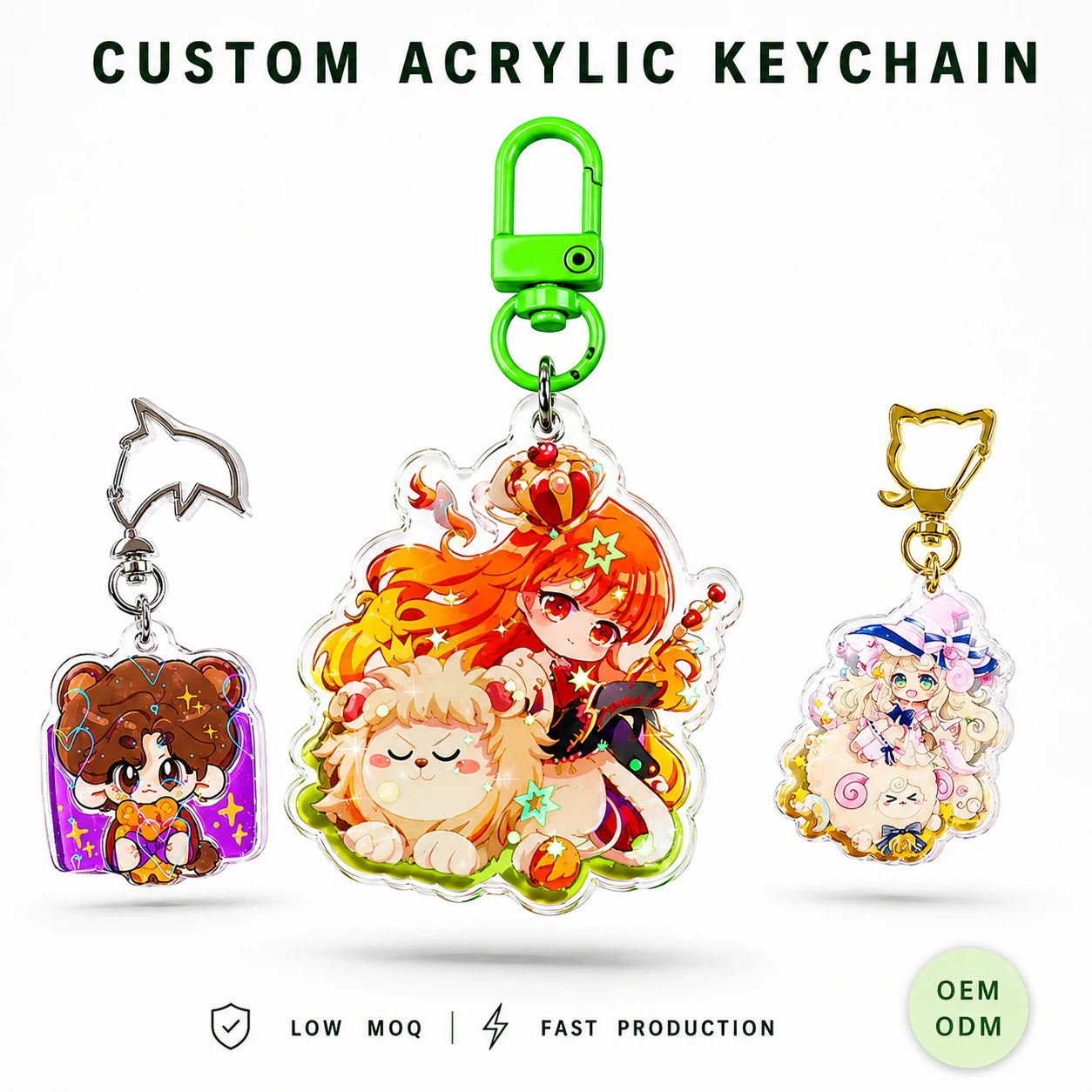 Custom Logo UV Printed Clear Acrylic Keychain Make Your Own Holographic Anime Cartoon Charms