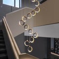 Factory Prices Rings LED Pendant Light Pearl Black Modern Gold Luxury Chandelier for Staircase Hotels High Ceilings